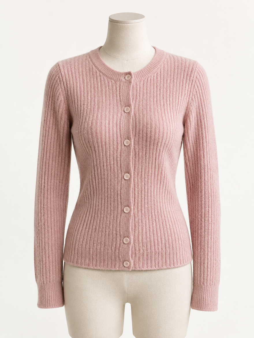 Ida | Feminin Cashmere Cardigan med Knapper og Ribstrik til Damer